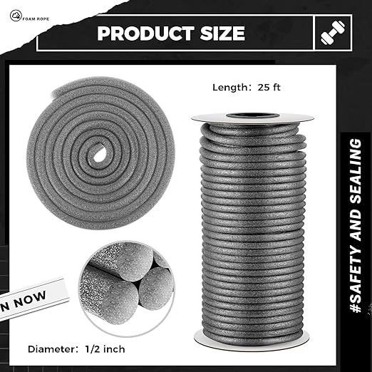 1/2 Inch x 25 ft Foam Backer Rod for Gaps Joints Concrete Crack Filler Caulk Saver Bulk Foam Backing Rod Concrete Filler Rope for Weather Stripping Door Seal(Gray)