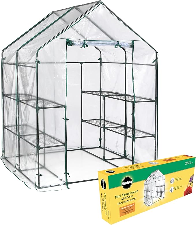 Miracle-GRO 4'8" x 4'8" x 6'5" Outdoor Mini Walk-in Greenhouse Plant Tent, All-Season Small Walk-in Plant Growth Accelerator with 8 Wire Shelves, Clear