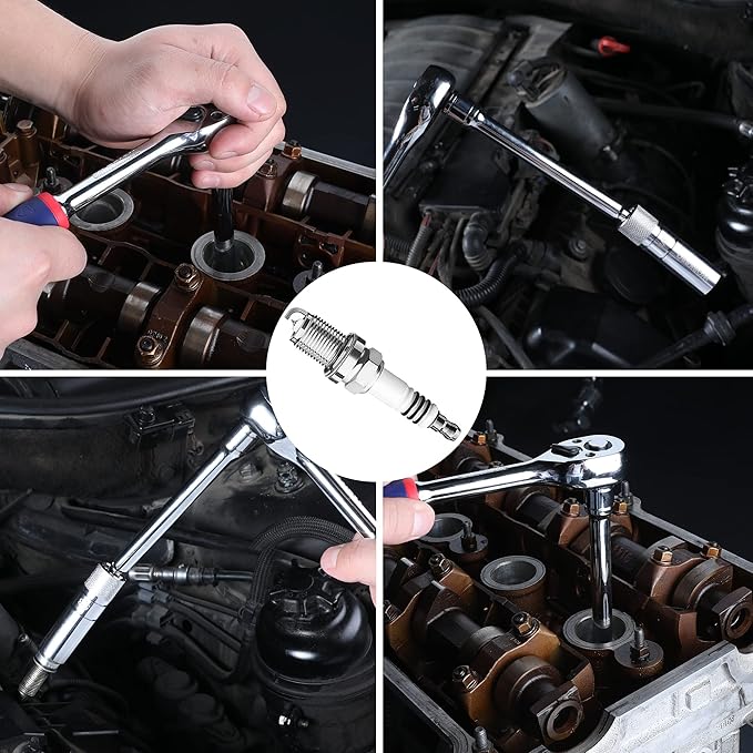 WORKPRO 5/8" Magnetic Spark Plug Socket with Magnetic Design, Swivel Thin Wall Spark Plug Socket, 3/8" Drive x 8" Total Length, 360 Degree Swivel, 12 Point