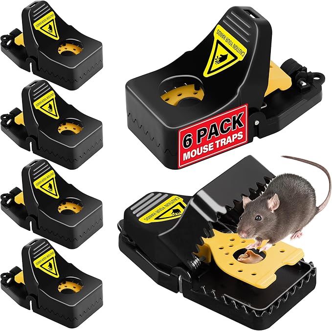 LULUCATCH Mouse Traps Indoor for Home, 6 Pack Snap Traps for Mice, No See Kill Quick-Set Reusable Sanitary Pet Safe Rodent Catcher for Home, Kitchen, Garage, Office