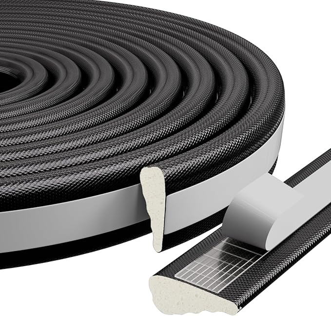 2 Pack*16.4 Ft Weather Stripping Seal Strip for Doors,Soundproofing Window Insulation Draft Stopper for Winter, Selfadhesive Foam Weather Strip for Door Frame,Door Gap Filler Noise Blocker(Black)