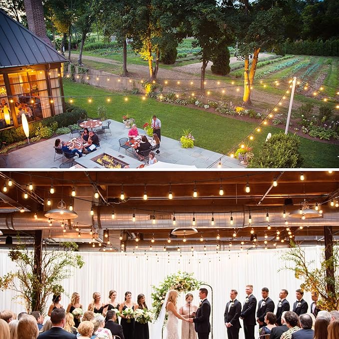 144FT(3 * 48FT) Outdoor String Lights with Remote, Dimmable Patio Lights with 45+5 LED Bulbs 3 Modes 4 Timers for Bistro Cafe, Black 3 Pack