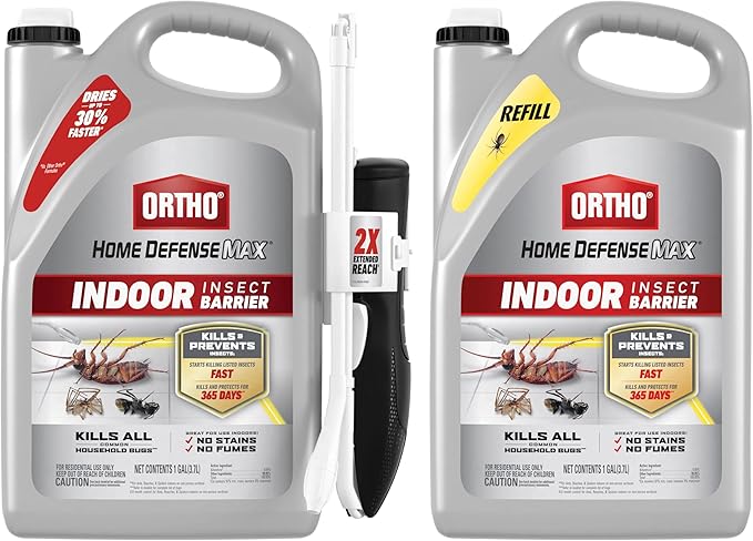 Ortho Home Defense Max Indoor Insect Barrier Refill, Kills Ants, Roaches, Spiders, Fleas and Ticks, 1 gal. with Comfort Wand and Refill