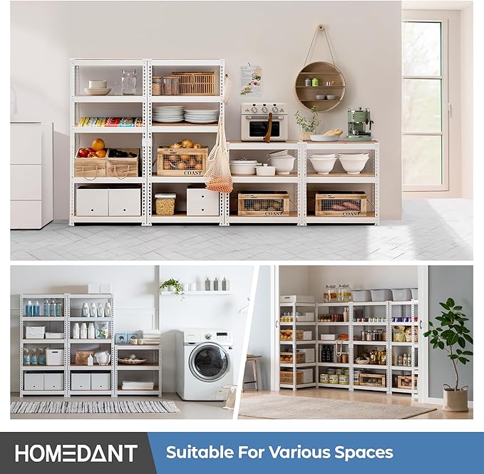 HOMEDANT 5 Tier Laminated White Boltless Metal Shelving Unit Adjustable Garage Storage Utility Rack Heavy Duty Shelves Organization Multipurpose Shelf Warehouse Pantry 28" W x 12.3" D x 59.5" H 3Pack