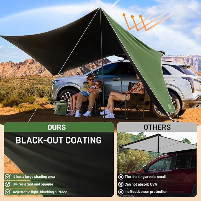 TIMBER RIDGE 19x9.8ft Retractable Vehicle Awning with Blackout Coating Roof Rack Pull-Out Sun Shade Overland Camping, Waterproof Sun Shelter for Car/Truck/Jeep/SUV/Van Green