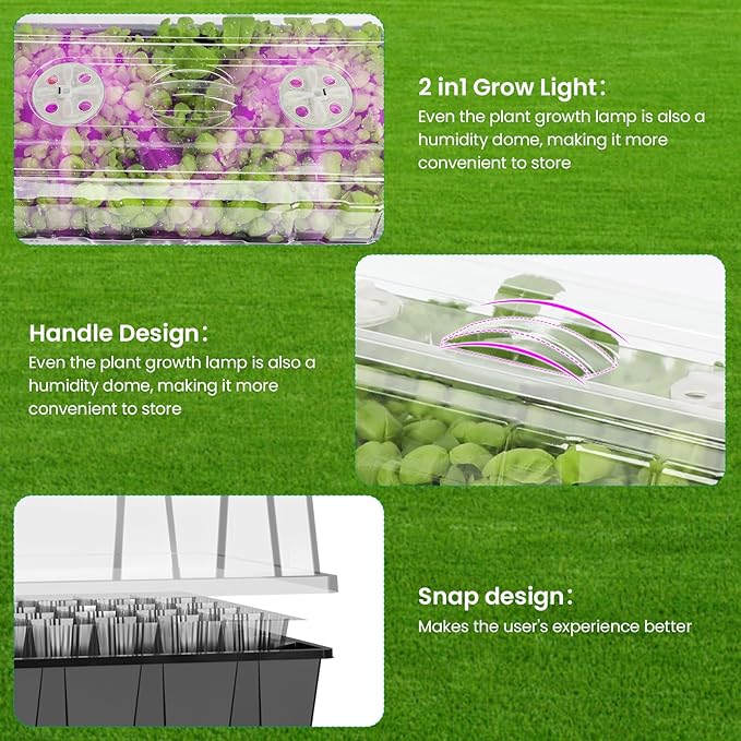 MIXC Seed Starter Tray with Lights, 2 Packs Mini Propagator Plant Grow Kit Greenhouse with Humidity Vented Domes and Base for Seeds Starting, Black