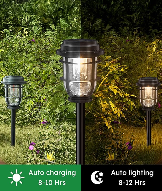 2-Pack Solar Pathway Lights, Bright Auto Garden Lights Decor - Durable Landscape Lighting for Lawn, Patio, Walkway, Driveway, Housewarming Gifts Idea