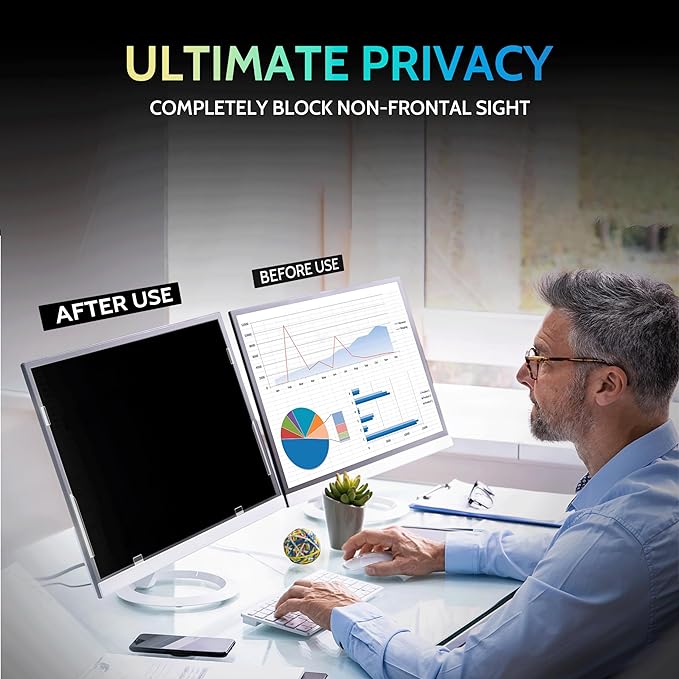 [2 Pack] 23 Inch Privacy Screen for Computer Monitor 16:9 Aspect Ratio, Eye Protection Anti Blue Light Glare Shield, 23inch Removable Black Blackout Anti Spy Desktop Security Private Filter