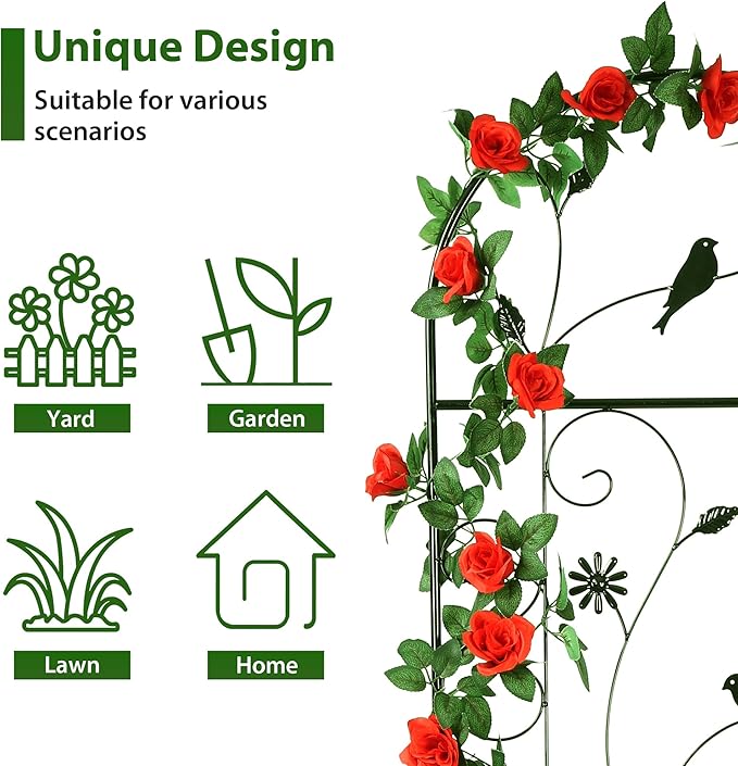 Metal Garden Trellis for Climbing Plants, 86.5" x 19.7" metal plant trellis outdoor, Black Iron Garden Trellis, Clematis Rrellis Outdoor, Arched Outdoor Decoration suitable for courtyards, lawns, gard