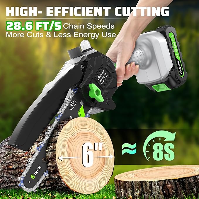 Mini Chainsaw Cordless,6 Inch Portable Electric Chainsaw with Automatic Oiler/Security Lock/Battery Powered Small Handheld Saw for Trees Branches Trimming,Wood Cutting,2 Batteries 3 Chains 2025