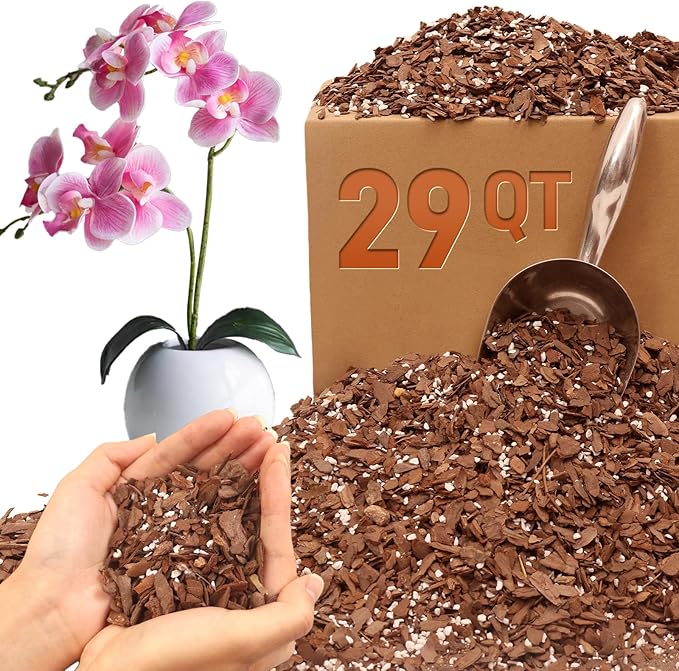 Orchid Bark Potting Mix - 29QT Natural Orchid Potting Mix for Repotting, Blended with Small Pine Bark and Perlite to Provide Ideal Ventilation and Good Drainage for Orchids and Other Potted Plants