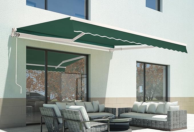 MCombo 11.5x9.5 Feet Manual Retractable Patio Door Window Awning Sunshade Shelter Outdoor Canopy, 1210 (Green, 11.5'(L) x 9.5'(W))