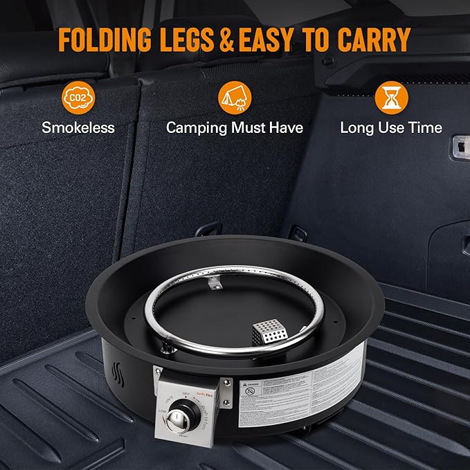 ONLYFIRE OUTDOOR LIVING Propane Fire Pit 19" with Gas Hose, Height Adjustable Gas Firepit with Lava Rocks -Portable Smokeless Fireplace for Outside Camping Bonfire Patio Backyard RV Tailgating, FP000