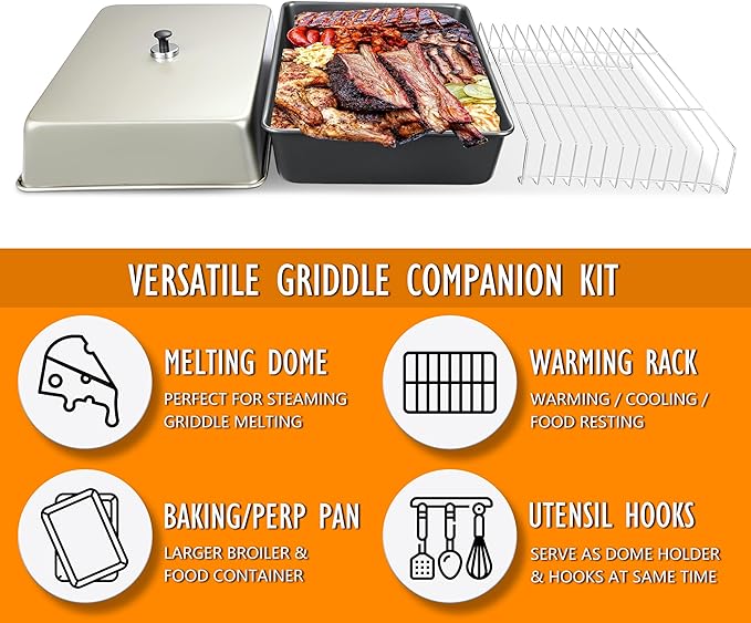 Two 15.5''x11'' Rectangular Melting Domes - Heavy Duty Stainless Steel Blackstone Melting Dome Cover, with 14''x9.5'' Cooling Rack, for Indoor & Outdoor Griddle Domes for Cooking