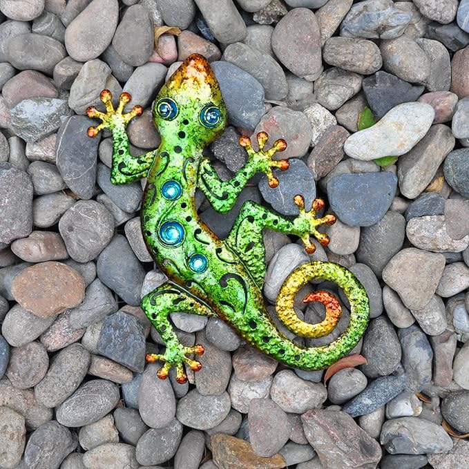Metal Outdoor Green Gecko Wall Decor Lizard Metal Wall Art Suitable for Decoration Garden Patio Yard 11.5 * 8.5lnch