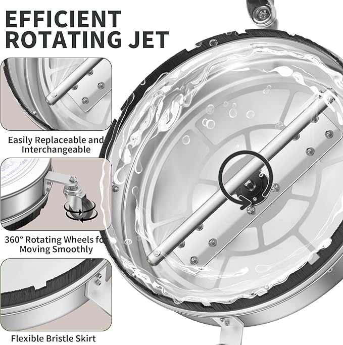 24" Pressure Washer Surface Cleaner with 4 Wheels - Stainless Steel Dual Handle Surface Cleaner for Pressure Washer Attachment for Concrete, Patio, Sidewalk, Deck and Driveways - PWS 24