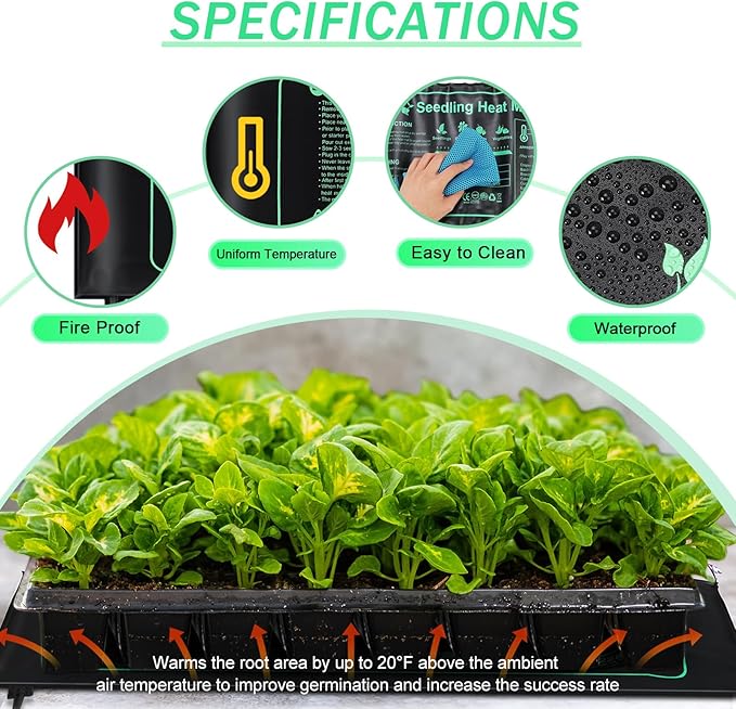 ROCEEI 12 Pack Seedling Heat Mat Bulk, 10" x 20.75" Heat Mats for Seed Starting Plant Heating Mat Grow Mats Waterproof Hydroponic Heating Pad Warm Seed for Greenhouse Plants Germination Grow