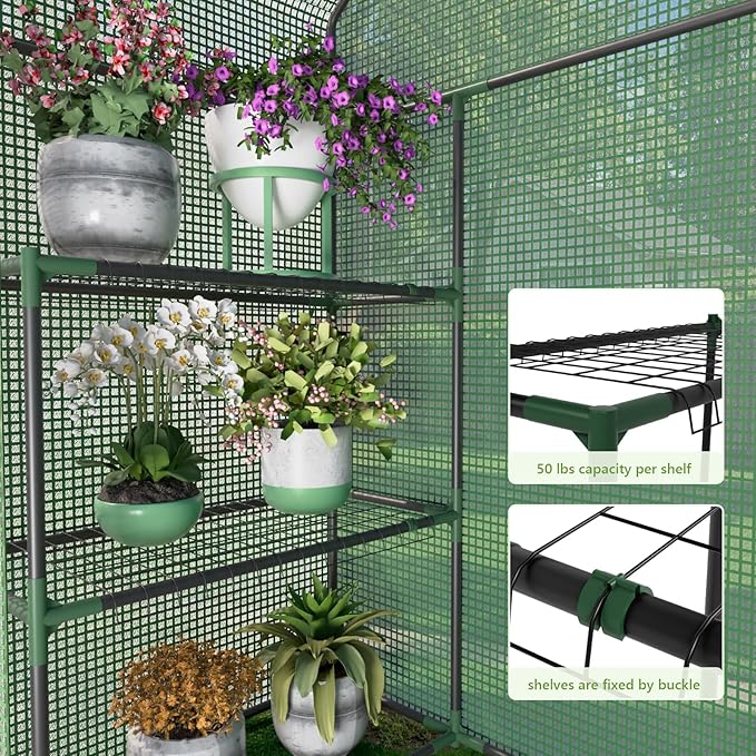 Portable Greenhouse for Outdoor, Small Greenhouses with Durable PE Cover, Walk in Greenhouse with Shelves Stands,Green