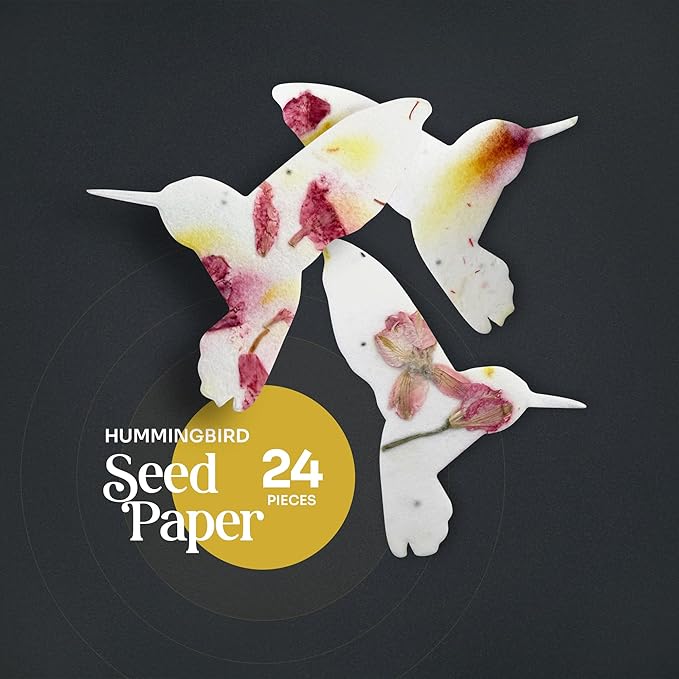 24pcs Hummingbird Seed Paper – Plantable Seed Paper Embedded with Wildflower Seeds for Funeral, Memorial & Other Milestone Celebrations (Pink & Yellow)