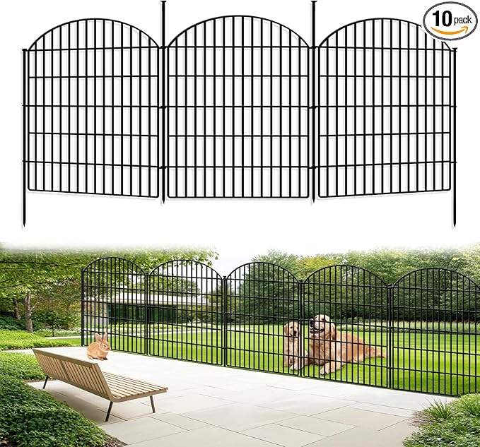 10 Panels No Dig Decorative Outdoor Garden Fence for Yard, 33in (H) x 22.31ft (L) Animal Barrier Fencing Rustproof Metal Panel Border for Dog, Rabbits Patio Camping Temporary Ground Stakes