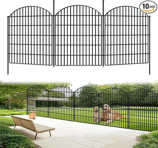 10 Panels No Dig Decorative Outdoor Garden Fence for Yard, 33in (H) x 22.31ft (L) Animal Barrier Fencing Rustproof Metal Panel Border for Dog, Rabbits Patio Camping Temporary Ground Stakes