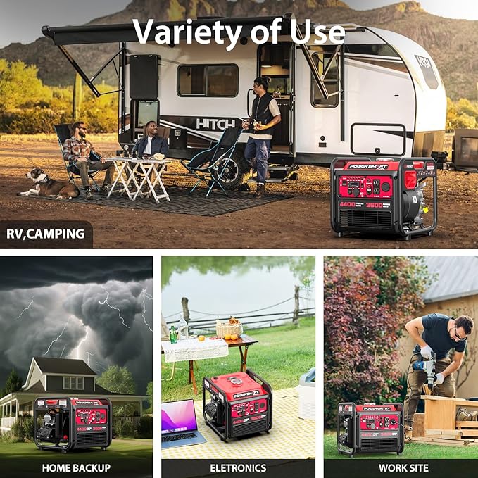 PowerSmart 4400-Watt Portable Inverter Generator, Gas Powered, CO-Sensor, Lightweight & Quiet for Home Use and Emergency Backup, Camping, EPA Compliant