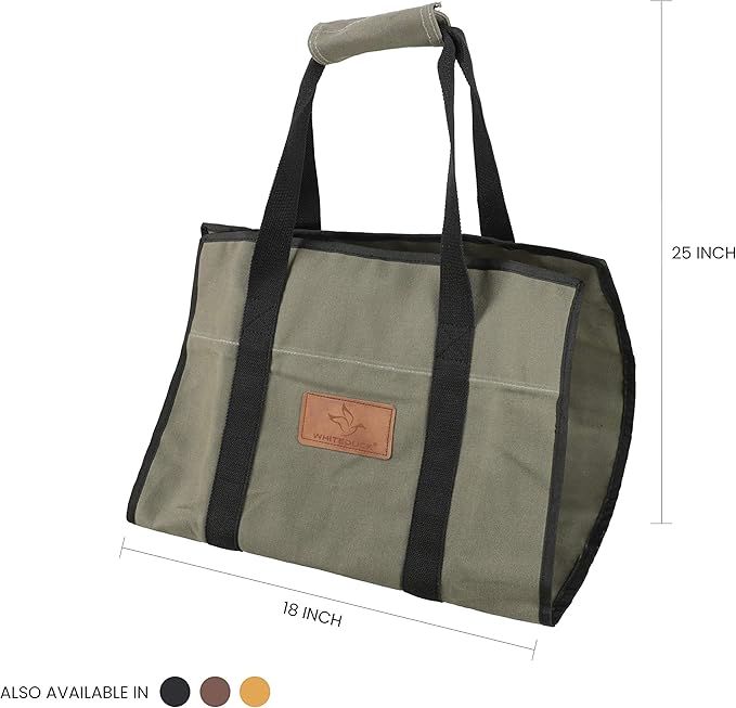 WHITEDUCK TUFF Large Firewood Carrier 21 Oz. Heavy Duty Waxed Canvas Log Carrier Holder for Fireplace, Carrying Wood Indoor & Outdoor (Olive, Rectangle (39"x18"))