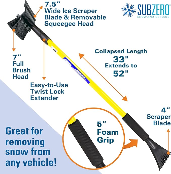 SubZero 2610XM 52" Super Extender Snowbroom with Integrated Squeegee and Ice Scraper (Colors may vary)
