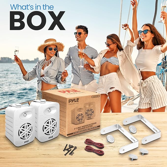 PyleUsa Indoor Outdoor Speakers Pair - 300 Watt Dual Waterproof 4” 2-Way Full Range Speaker System w/ 1/2” High Compliance Polymer Tweeter - in-Home, Boat, Deck, Patio, Poolside (White) - PDWR45WT