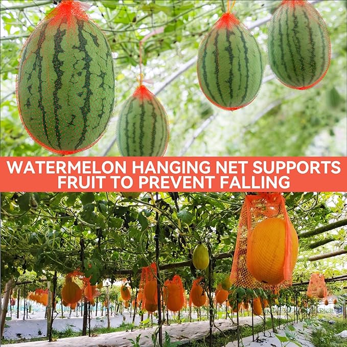 MAQIHAN 40pcs Watermelon Nets - Melon Nets Melon Hammock Heavy Duty Watermelon Net for Garden Reusable Cantaloupes Mesh Bags Hammock for Trellis Cradle(17.7inch,Red)