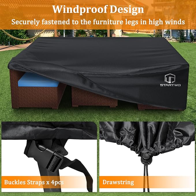 STARTWO Patio Furniture Covers Waterproof, Heavy Duty 7-12 Seats Large Outdoor Furniture Cover for Sectional Sofa,Table Chairs, 126"x126"x28", Black