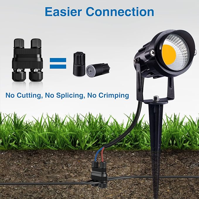 SUNVIE Fastlock2 Low Voltage Wire Connector Landscape Lighting Connectors Waterproof 12-18 Gauge Wire Connectors for Low Voltage Landscape Lights Outdoor Landscape Path Lights, 20 Pack