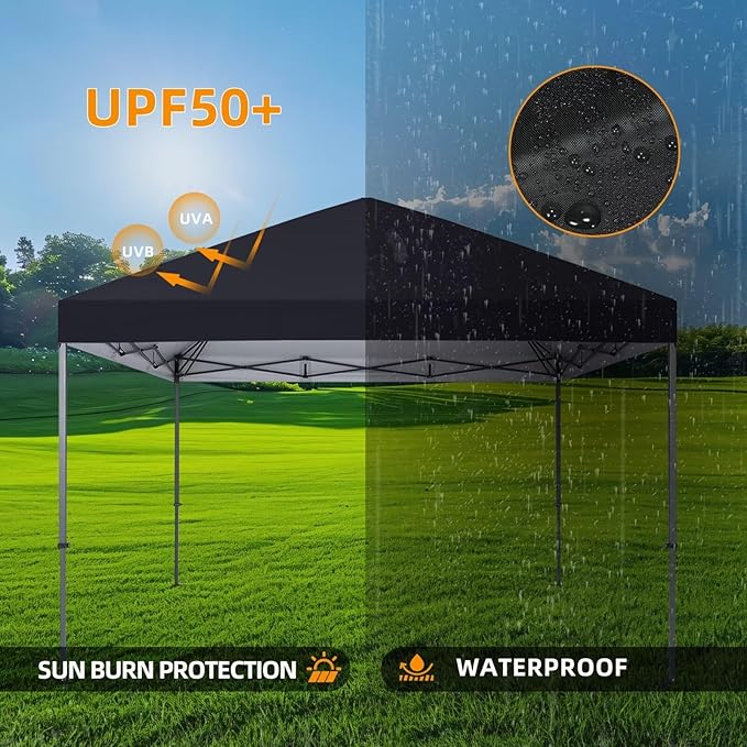 10x10 Canopy Replacement Top Only,Waterproof Pop Up Canopy Tent Top Replacement Cover Roof with Windproof Ropes for Straight Leg Frame, 420D Polyester for Outdoor Garden Pavilion Sun Shade(Black)