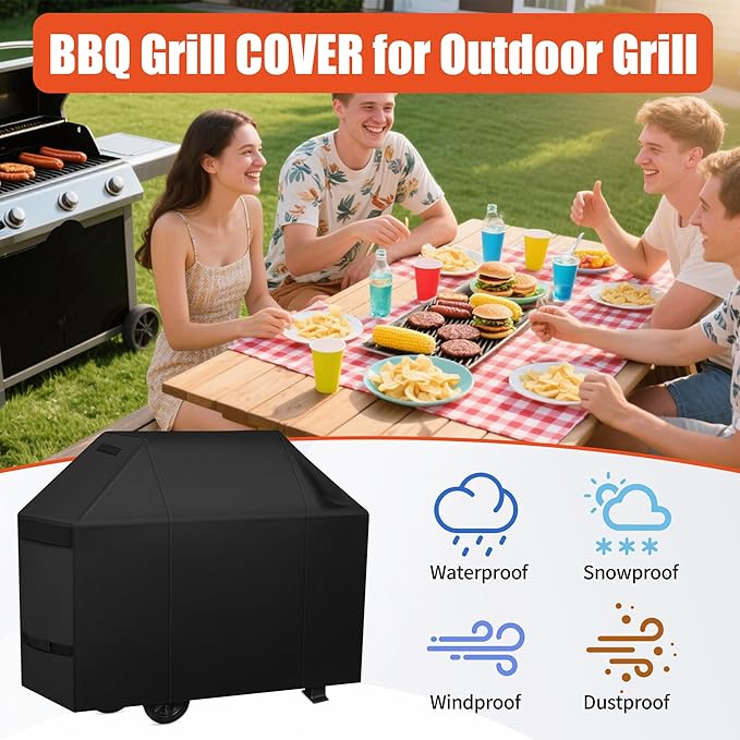 iCOVER Grill Cover 55 inch, BBQ Grill Cover for Outdoor Grill, 600D Heavy Duty Waterproof BBQ Cover, Anti-UV and Rip-Proof Barbecue Cover, Gas Grill Cover for Weber, Char-Broil, Nexgrill, etc