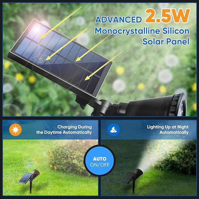 KEV 800 Lumens Solar Spot Lights Outdoor,18 LEDs Solar Flood Lights with 2 Modes &Adjustable &IPX65 Waterproof,Solar Spotlight for Driveway/Backyard/Patio Landscape/Tree/Garage(Cool White, 2 Pack)