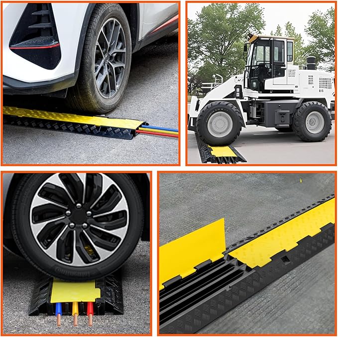 3 Channel 2 Pack Cable Protector Ramp Traffic Wire and Hose Ramp Cord Cover Heavy Duty Channels 44,000 lbs Load Capacity Cable Wire Ramps Speed Bump Driveway Cable Protective Cover