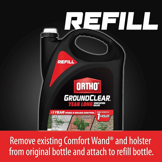 Ortho GroundClear Year Long Vegetation Killer Refill - Visible Results in 1 Hour, Kills Weeds and Grasses to the Root, Up to 1 Year of Weed and Grass Control, 1.33 gal.
