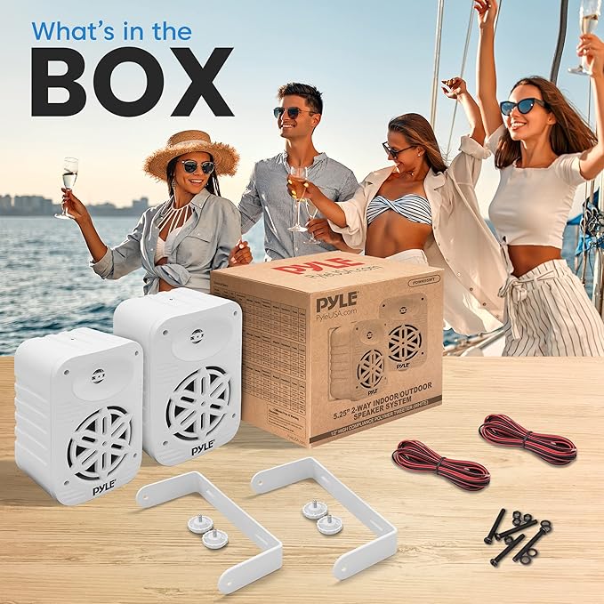 PyleUsa Indoor Outdoor Speakers Pair-500 Watt Dual Waterproof 5.25” 2-Way Full Range Speaker System w/ 1/2”High Compliance Polymer Tweeter - in-Home, Boat, Marine,Deck,Patio,Poolside (White) PDWR55WT