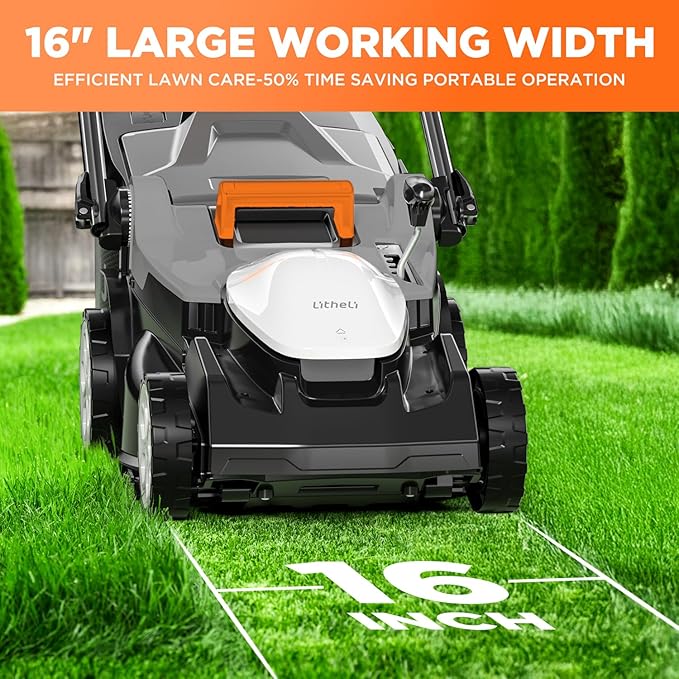 Litheli 16.2 Inch Lawn Mower 2x20V Electric Coreless Lawn Mower Lightweight Push Mower with 6-Position Height Adjustment, 2 x 4.0Ah Battery Include