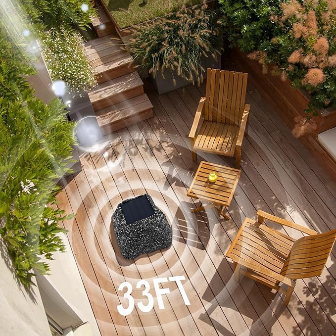 STUDIOFINIX 4" Outdoor Rock Speaker Waterproof Bluetooth Wireless Solar Powered with Rechargeable Battery for Patio, Deck, Pool, Garden(Single, Gray)