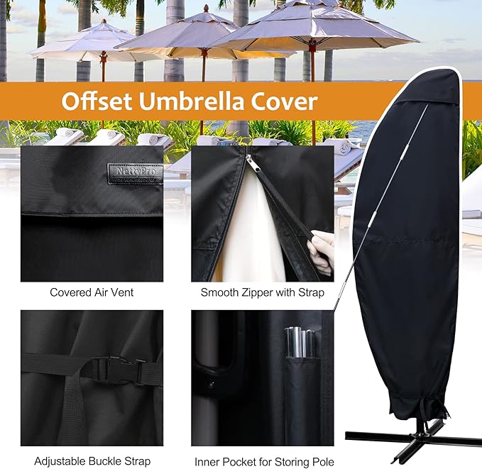 NettyPro Patio Umbrella Cover Outdoor Waterproof Cantilever Parasol Banana Umbrella Cover Fits 12ft to 14ft, Black