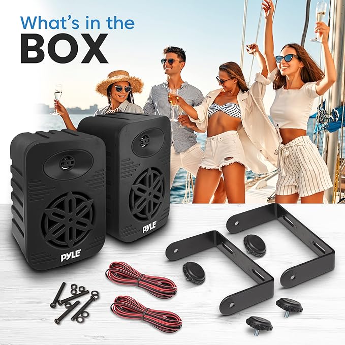 Pyle Indoor Outdoor Speakers Pair - 300 Watt Dual Waterproof 4” 2-Way Full Range Speaker System w/ 1/2” High Compliance Polymer Tweeter - in-Home, Boat, Marine, Deck, Patio, Poolside - PDWR45BK