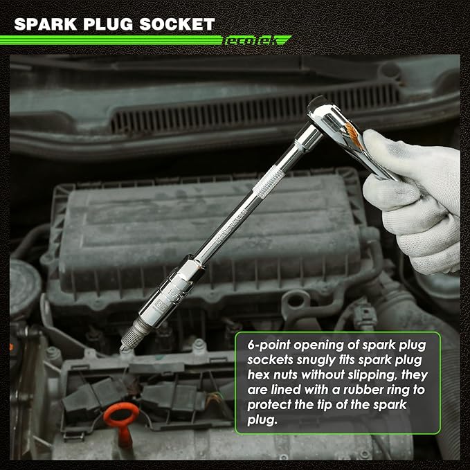 17-Pieces Drive Tool Accessory Set, Spark Plug Socket Set, Includes 1/4" & 3/8” Drive Extension Bar, Socket Adapter, Universal Joints, Spark Plug Sockets, Professional Socket Accessories, Cr-V