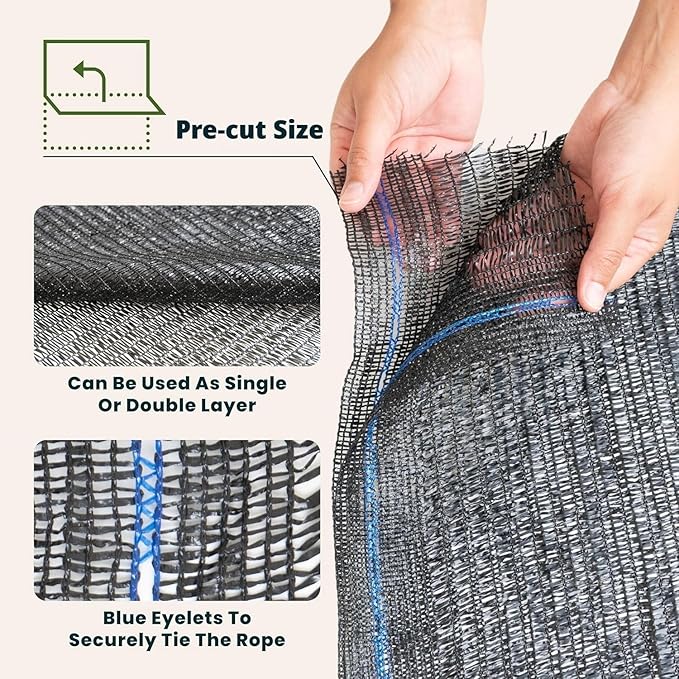 WindscreenSupplyCo] 40% 6.5 x 10FT Pre-Cut Eyelets Shade Cloth Sunblock Shade UV Resistant Net for Garden Greenhouse Flower Plant, Black