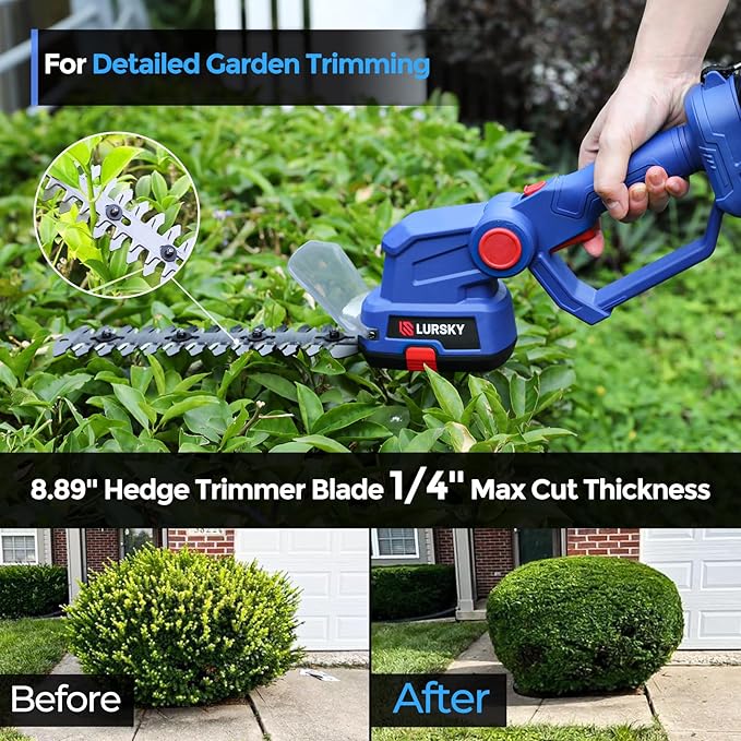 Cordless Hedge Trimmer with Battery 2.0Ah - 2-in-1 21V Grass Shears Handheldwith 2 PCS Rechargeable Battery, Electric Shrub Trimmer Kit for Garden, Yard and Lawn, Charger Included