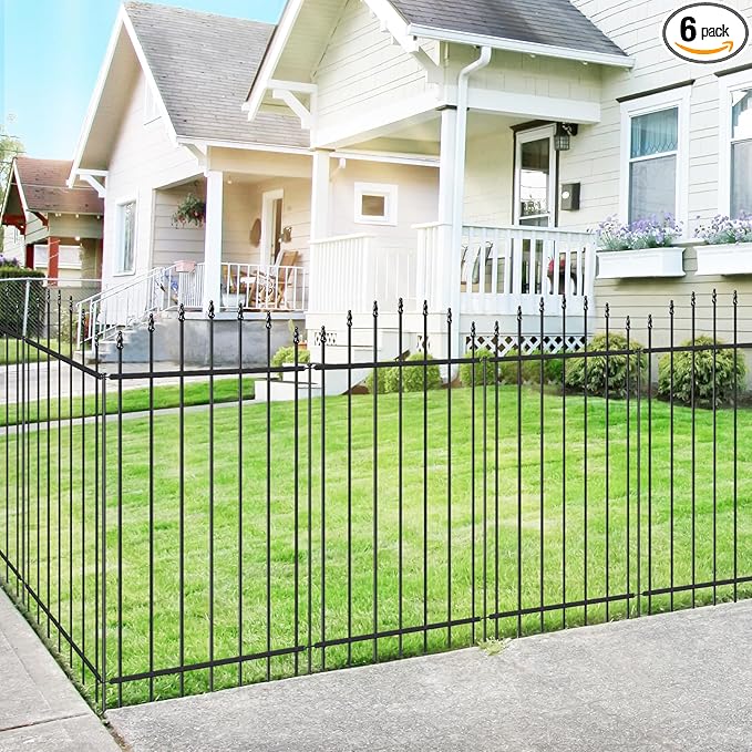 Metal Garden Fence 42 in H x 12 ft L, 6 Panels + 7 Stakes Border Dog Fence Panels Animal Barrier, No Dig Garden Fencing for Yard Patio Flower Bed Lawn Outdoor, Arch Black