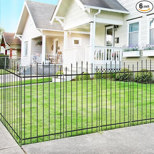 Metal Garden Fence 42 in H x 12 ft L, 6 Panels + 7 Stakes Border Dog Fence Panels Animal Barrier, No Dig Garden Fencing for Yard Patio Flower Bed Lawn Outdoor, Arch Black