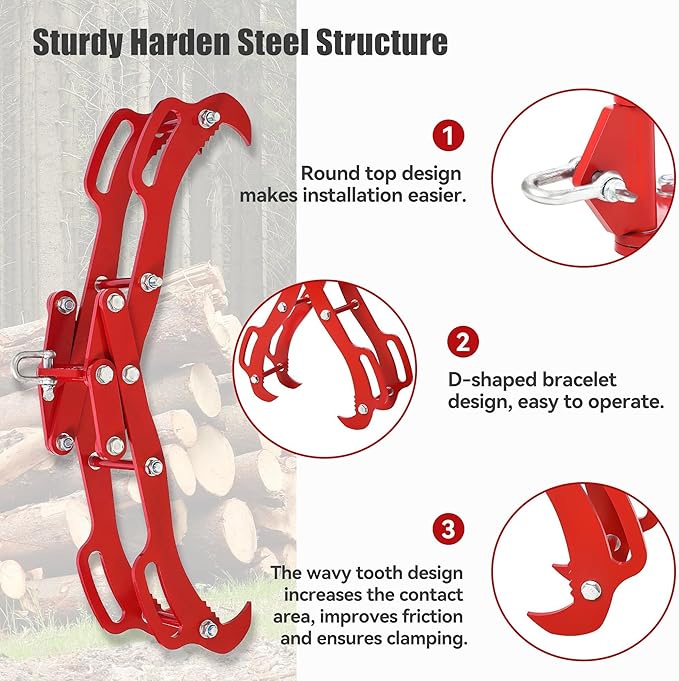 28IN Log Lifting Tongs, Log Grabber, Skidding Log Lifting Tongs Timber, Heavy Dut Solid Steel Swivel Dragging Steel Tongs Log Lifting Lumber Skidding Tongs Logging Grabber(4 Claw)