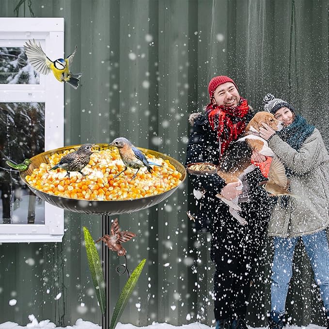 Metal Bird Bath for Outside, 41.5" Detachable Birdbath with Bowl & Decorative Birds, Easy to Clean Iron Garden Birdbath & Feeder for Outdoor Garden Lawn Yard Decor(Red+Yellow)