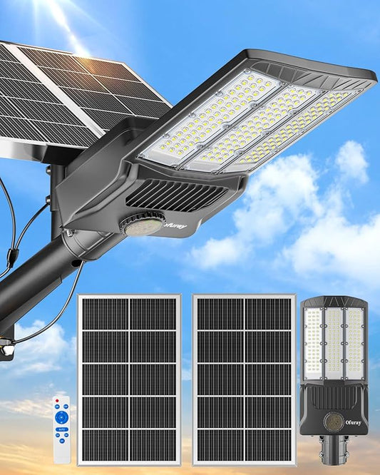 Ofuray Of-11000W Solar Street Lights Outdoor, 80000LM Solar Security Flood Parking Lot Lights Commercial Dusk to Dawn, 6500k Led Big Power with Remote Control for Street,Court,Yard